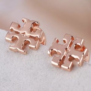 Tory Burch Rose Gold Logo Classic Stud Earrings